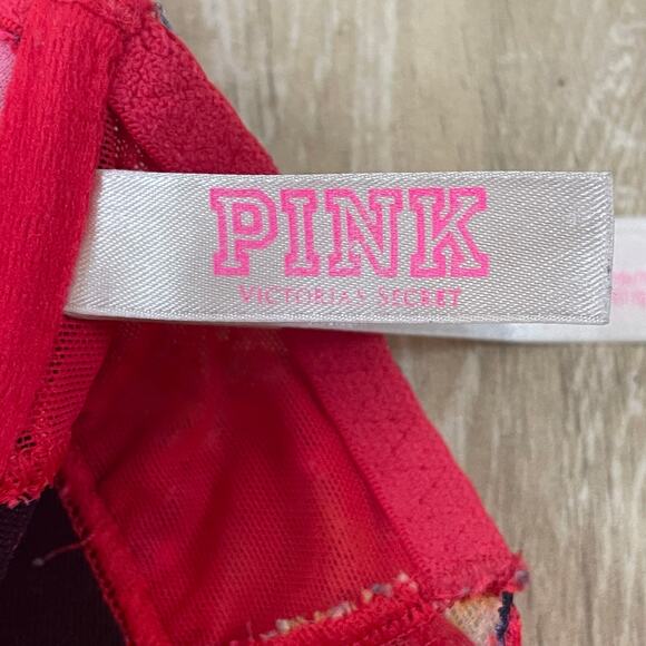 Victoria’s Secret PINK Date Push-Up Bra Floral Lace Underwire Racerback 32C Red - Picture 7 of 11